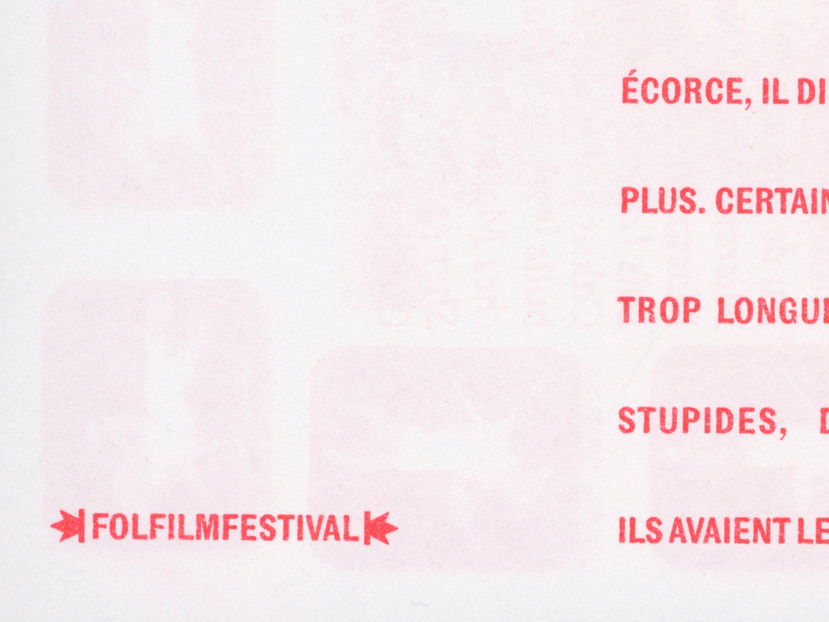 Affiche, invitations et programme pour le Fol Film Festival, festival de projection de films de la jeune création, avec Marius.
